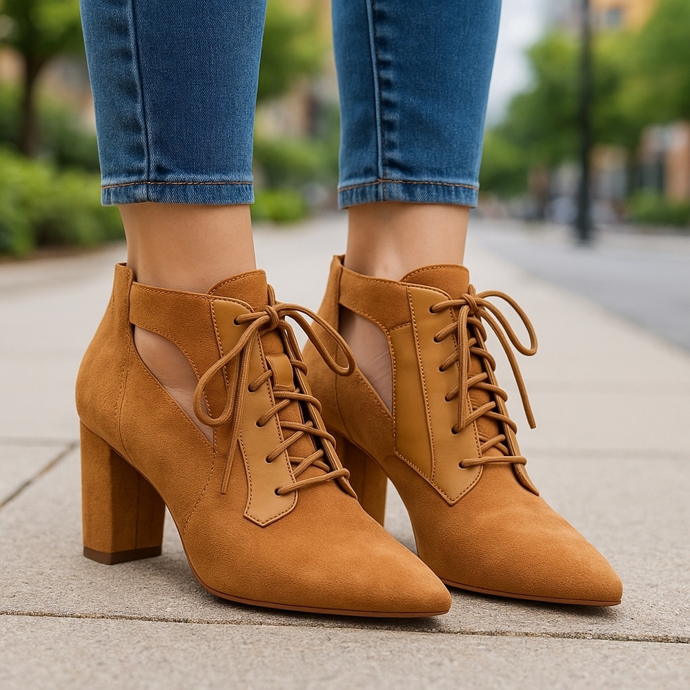 Comfortview Suede Booties Small Heel Maple Brown Womens US 9.5 NWT